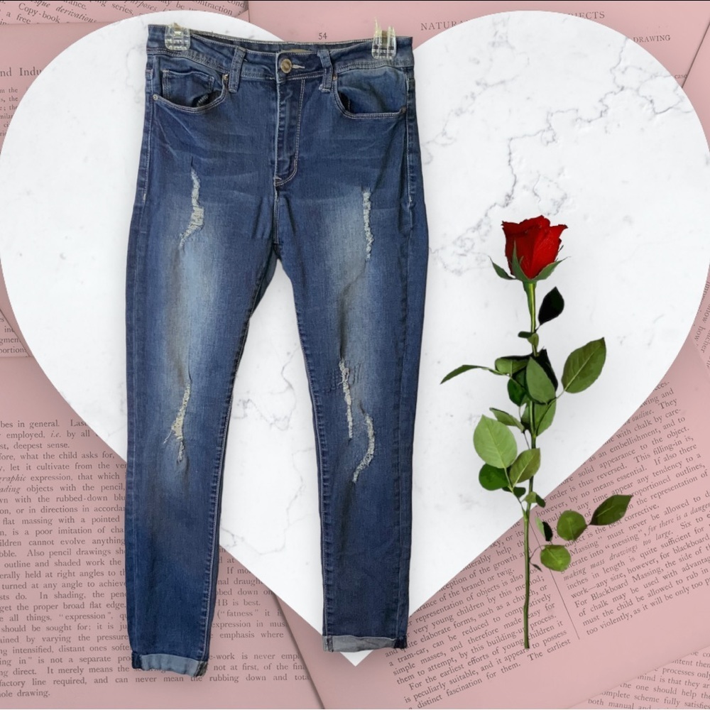 Raw 7 Ripped Stretchy Blue Jeans Jrs Sz 9